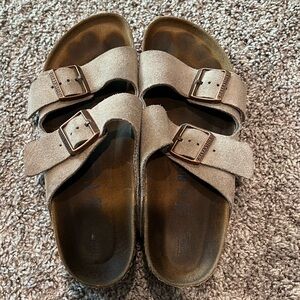 Birkenstock Taupe Suede Buckle Sandals